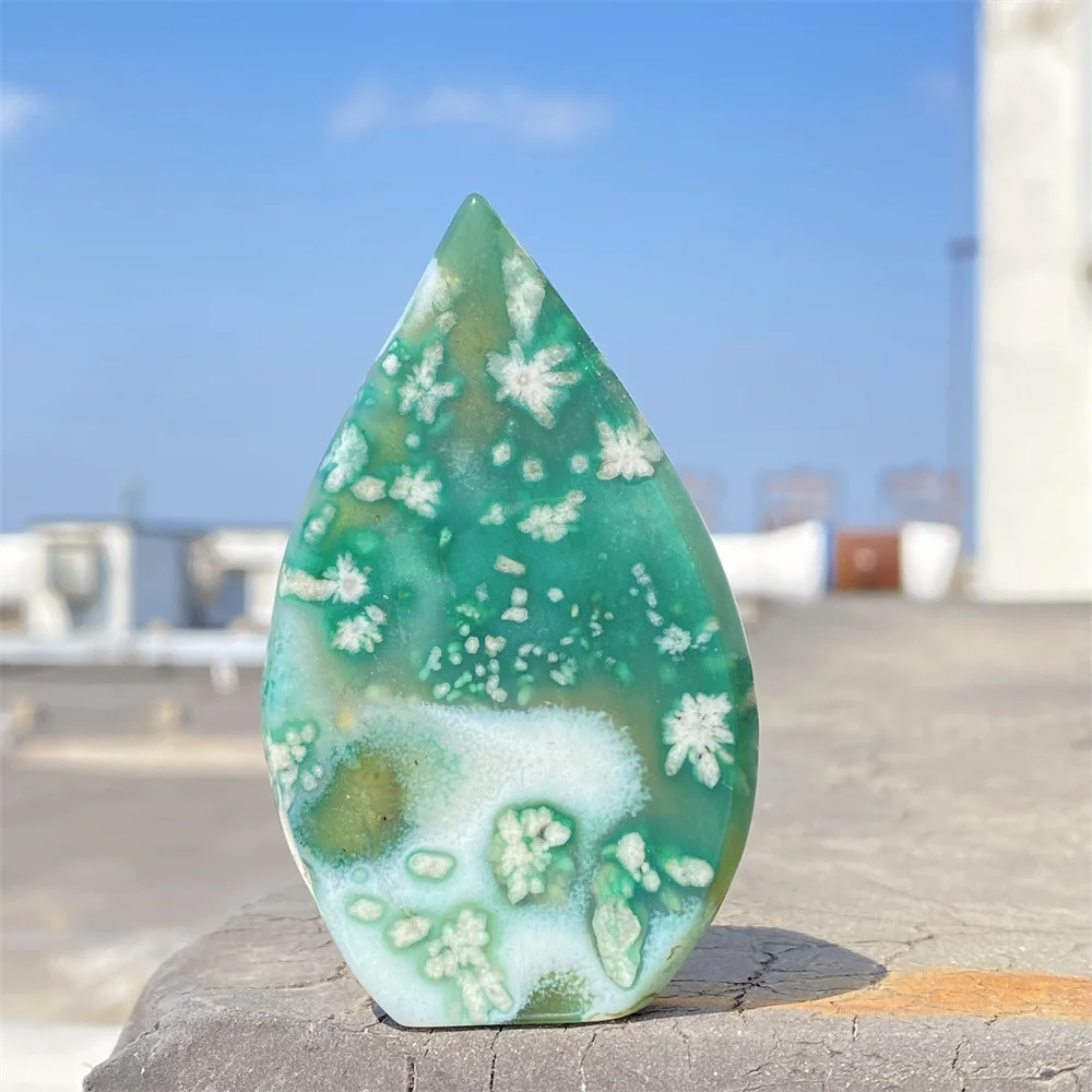 Natural Green Cherry Blossom Agate Free Form Torch Ornament Reiki Healing Spiritual Meditation Feng Shui Ornament Home Decor