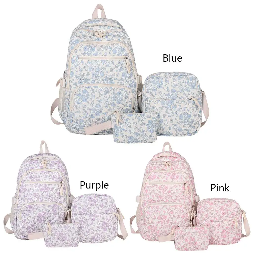 Women 3pcs Set Casual Bookbag with Lunch Bag and  High Capacity Backpack for Teens Girls Youth Travel Vacation
