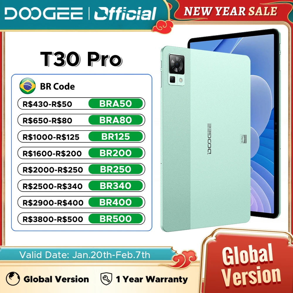 Estreia mundial DOOGEE T30 Pro Tablet MediaTek Helio G99 11 ''2.5K AplicaçãoV Certificado 8GB + 256GB 8580mAh 20MP Câmera Principal Android 13
