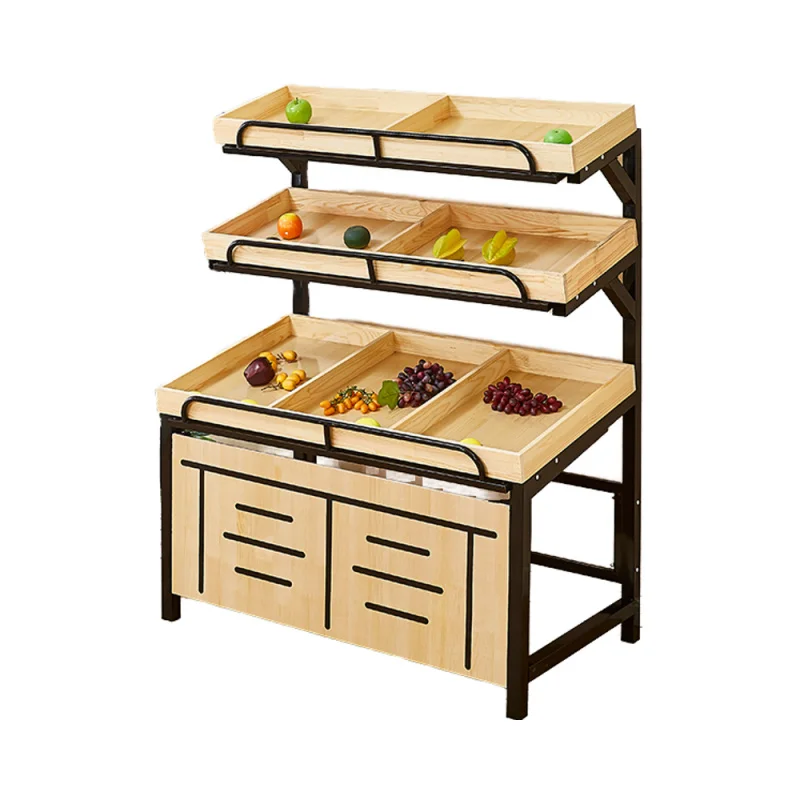 custom.Supermarket Fruit & Vegetable Storage Racks Steel & Wooden Commercial Display Stands Shelf