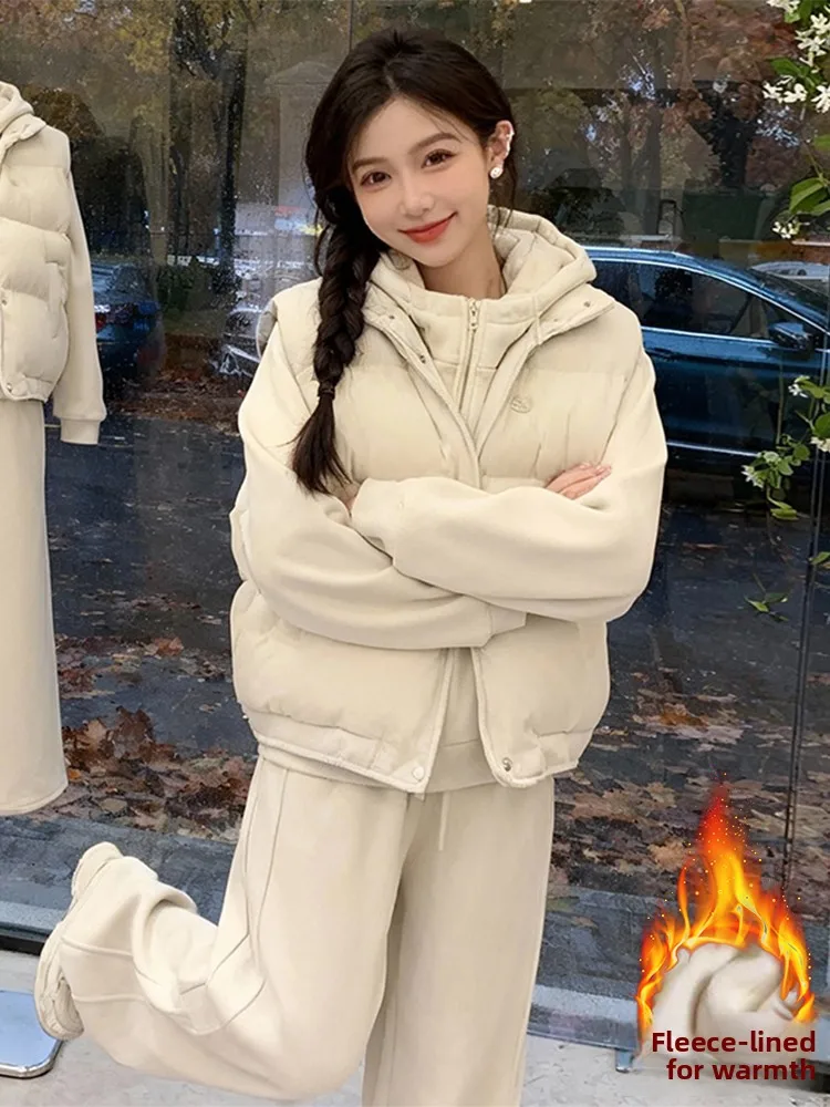 Winter 2026 Dames Los Sweatshirt Wijde Pijpen Broek Vest Tee Delige Set Fce Thi Casual Sportpak Lange Sve Rits