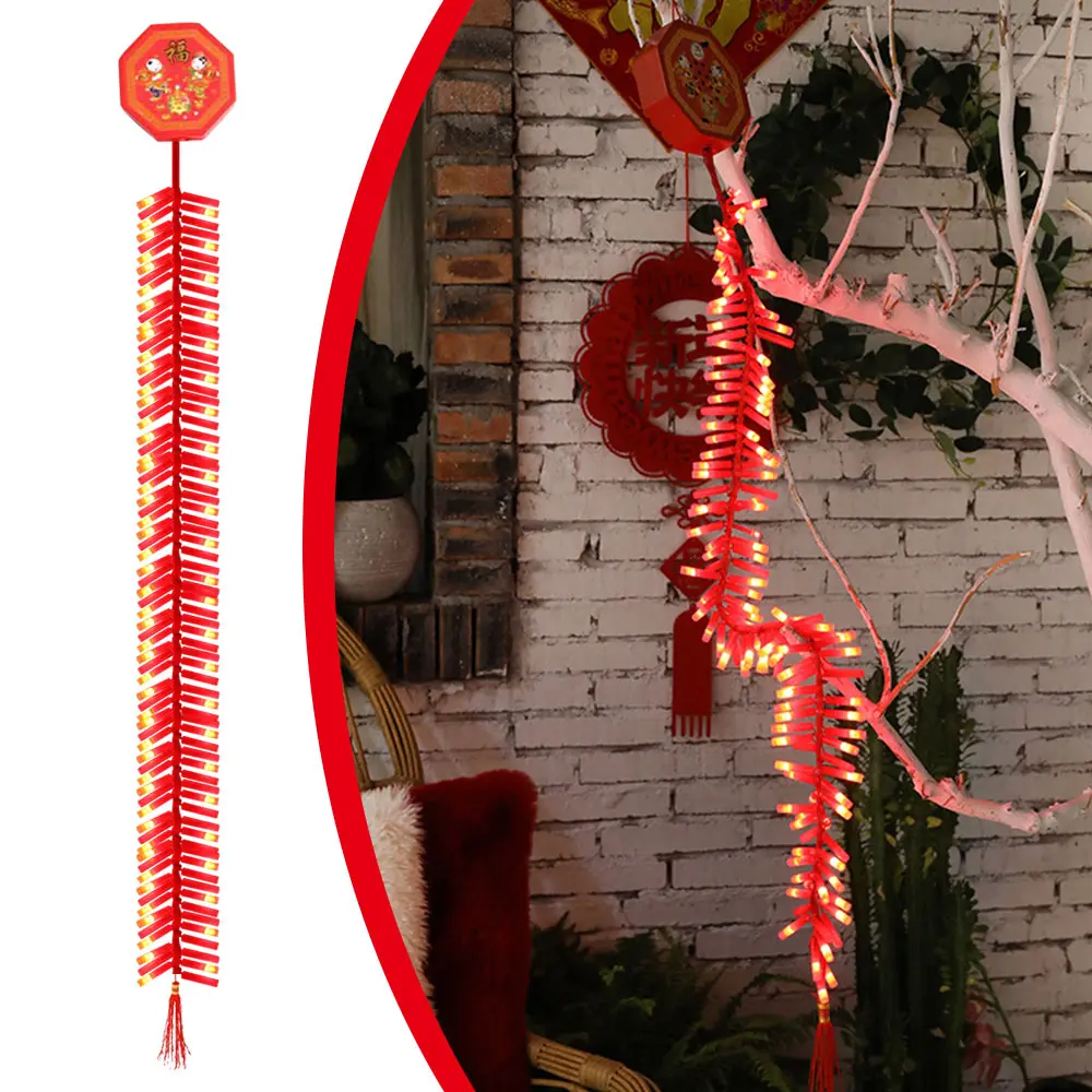 

1/2pcs 1.35m Electronic Firecracker Sound 92LED Light Chinese New Year Hangings 2025 Year of the Snake Spring Festival Pendant