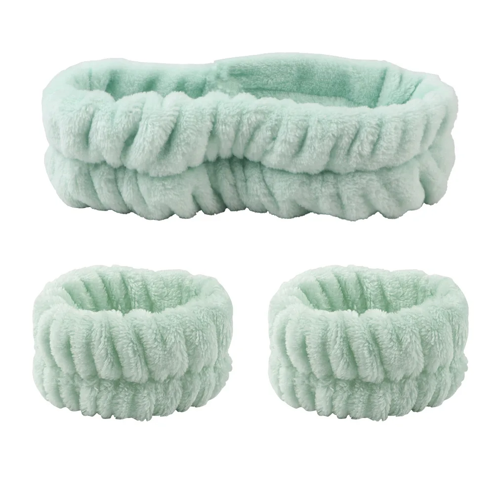 Samtweiches, elastisches Stirnband, Gesichtswasch- und Make-up-Stirnband, Haargummi, Gesichtswasch-Set, wasserdichtes Handgelenkschlaufe und Heanband-Set – Detail 5