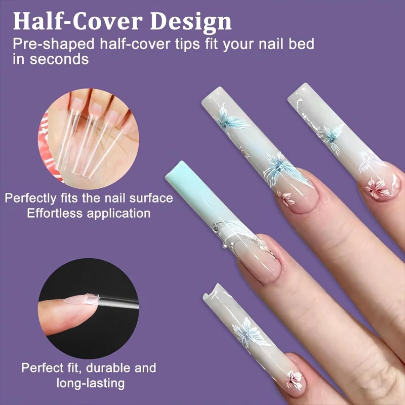 256 Stück/240 Stück 3XL konische quadratische Nagelspitzen, ohne C-Kurve, flacher Halbsatz, extra lange künstliche Nagelspitzen geeignet für Nagelstudios und Heimwerker, 12 Größen verfügbar – Detail 7