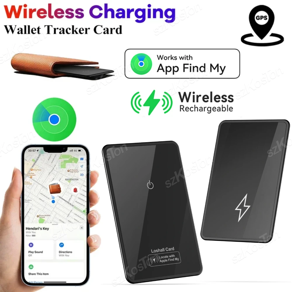 Wallet Track Card Works with iOS Find My App Item GPS Location Tracker Wireless Charging Smart iTag Card Car Finder for iPhone