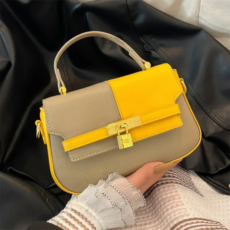 

2025 Luxury Color - Block Square Shoulder Bag Premium Vegan Leather Convertible Crossbody/Hand - carry Lock Design Elegant