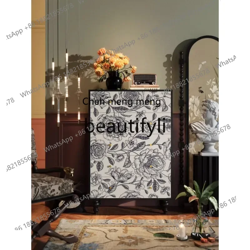 

2003French retro style solid wood chest of drawers storage cabinet living room decorative entrance cabinet