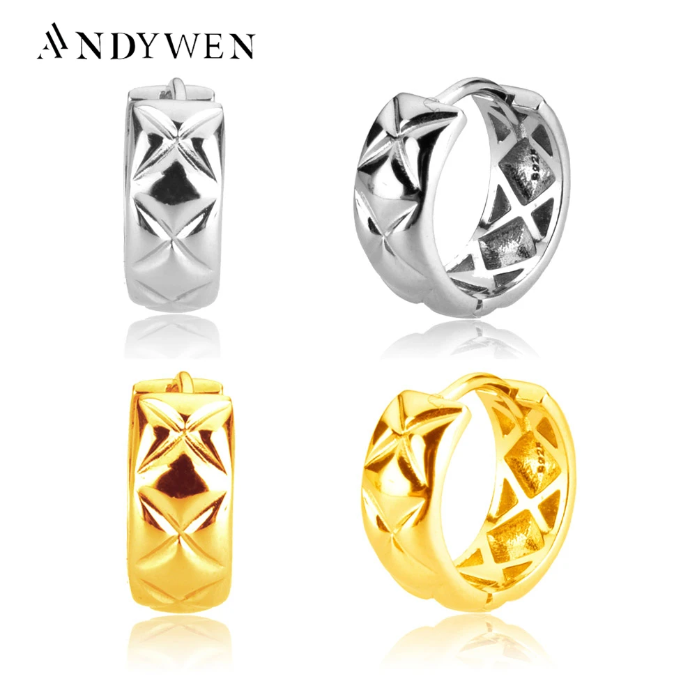 ANDYWEN 925 Sterling Silver Gold Irregular Space Huggies Hoops Loops Rock Punk Luxury 2020 Fine Jewelry Wedding Piercing Clips