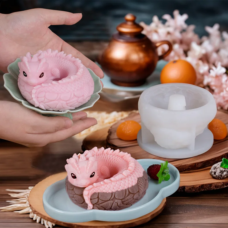 Cute Dragon Candle Silicone Mold DIY Pudding Dessert Mousse Cake Mold Handmade Aromatherapy Gypsum Soap Candle Making Mould
