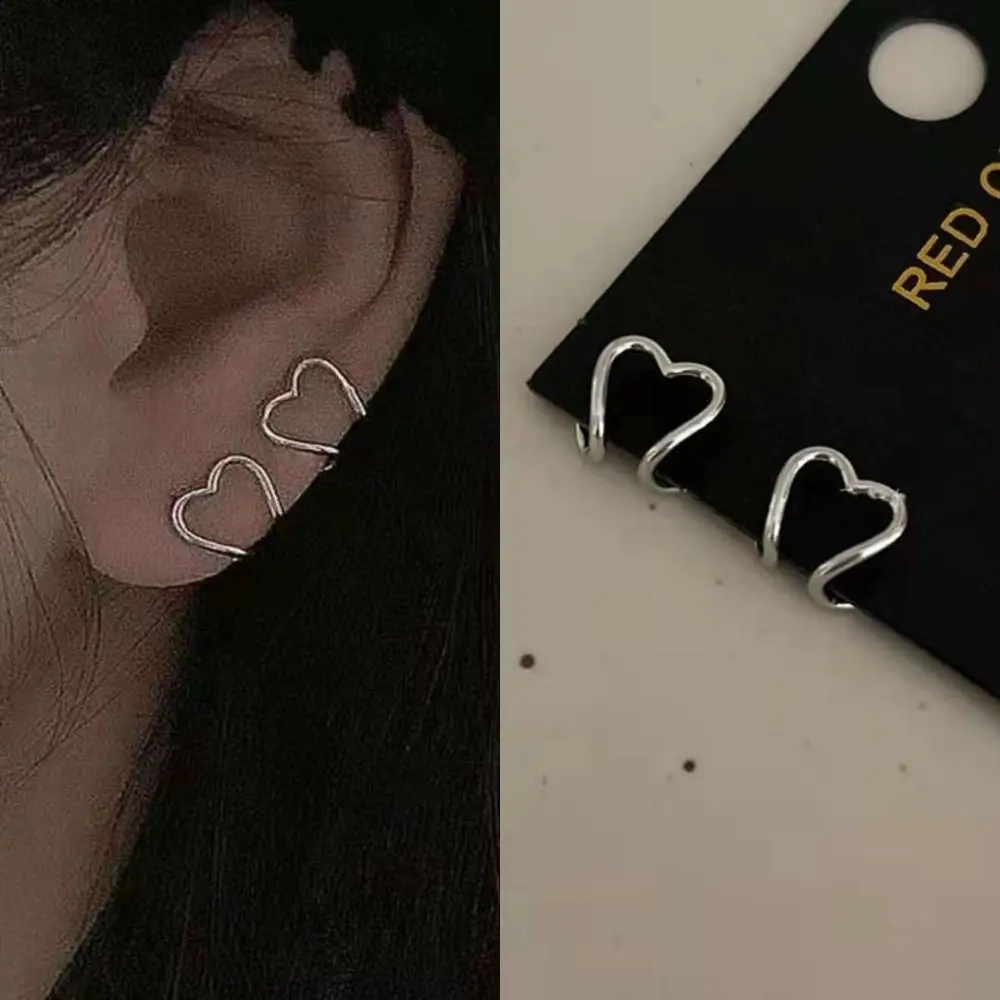 

1pc Trendy Y2K Hollow Heart Clip Earrings Harajuku Korea No-Piercing Earrings Non-piercing Jewelry Silver Heart Ear Clip Ladies