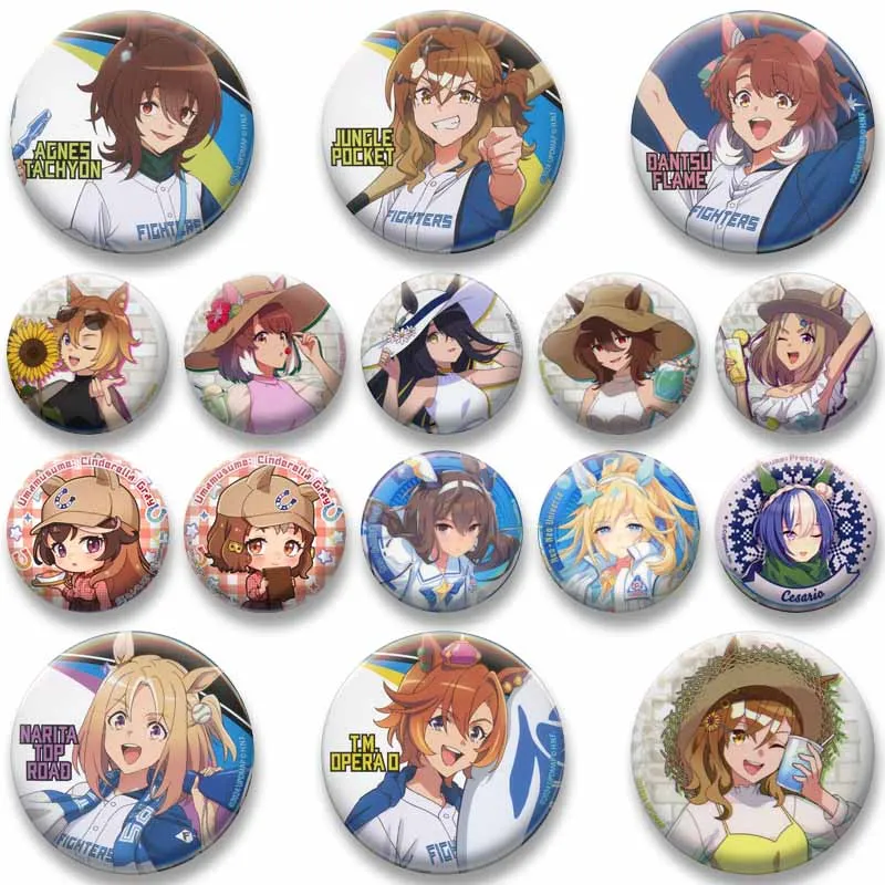 Cute Anime U-Umamusume Pretty Derby Enamel Pins Cartoon Girls Badges Round Snap-in Brooch Jewelry Accessories Hat Bag Ornaments