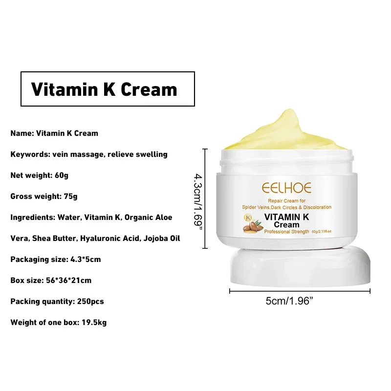 Eelhoe crema de vitamina K para masaje quirúrgico, tratamiento para piernas doloridas e hinchadas, crema para el cuidado de la piel de las piernas, gusano de tierra