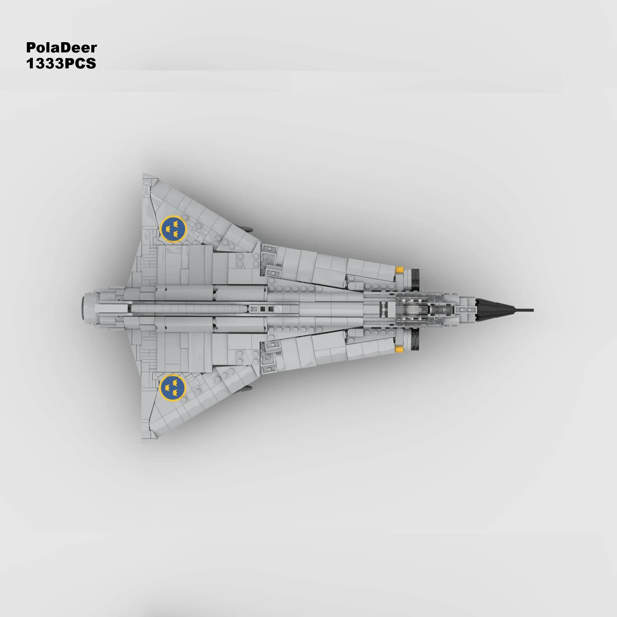 PolaDeer DIY 1333-Teiliges MOC-Set mit Aufkleberständer 1:35 Maßstab J35 Siren Fighter (Draken) Baustein-Modellbausatz Spielzeug Geburtstagsgeschenk – Detail 2
