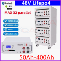 LiFePO4 Battery 48V 51.2V 100AH 150Ah 200AH 250AH 300AH 400Ah with RS485 CAN Max 32 Parallel 6000+Cycles for PV Backup Power