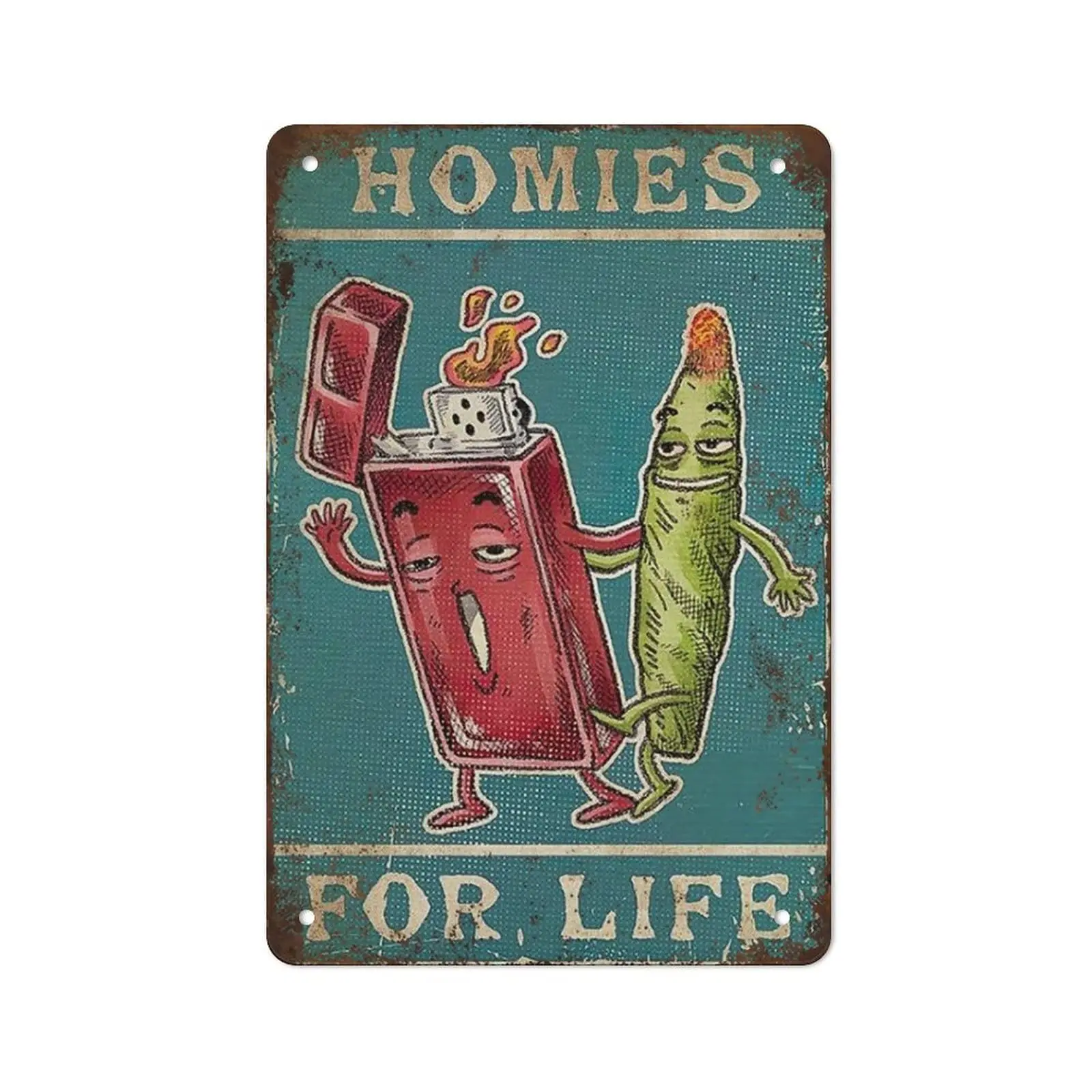 Letrero Metálico Grueso y Resistente Elerwall de 8x12 Pulgadas, Letrero de Hojalata 'Weed Homies for Life', Arte 'Love Weed', para Man Cave, Pub, Club, Cafetería
