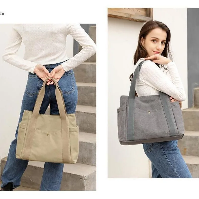 Urban Simplicity 2024 New Fashion Handheld Canvas Bag with Large Capacity One Shoulder Casual Portable Tote Bag