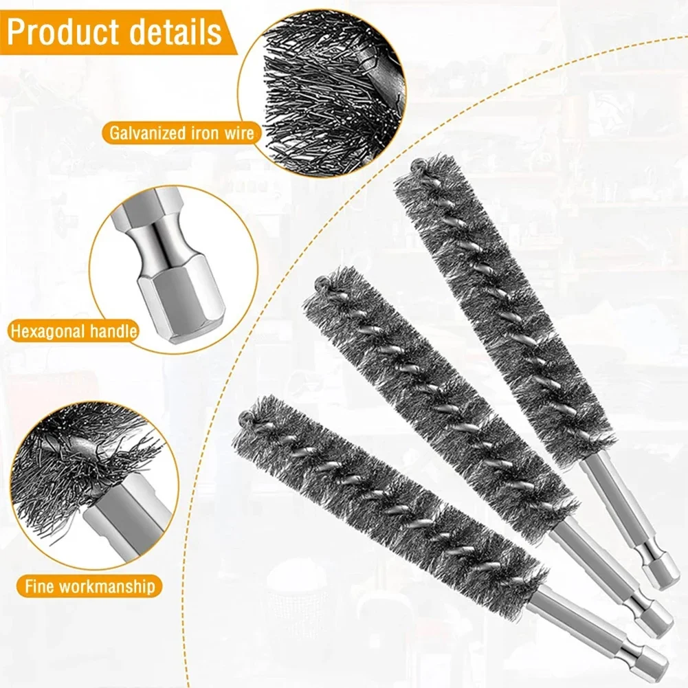 Escova de limpeza de aço inoxidável, tubo de fio, limpador de máquinas, ferramentas de polimento de lavagem, 8mm 10mm 12mm 15mm 17mm 19mm
