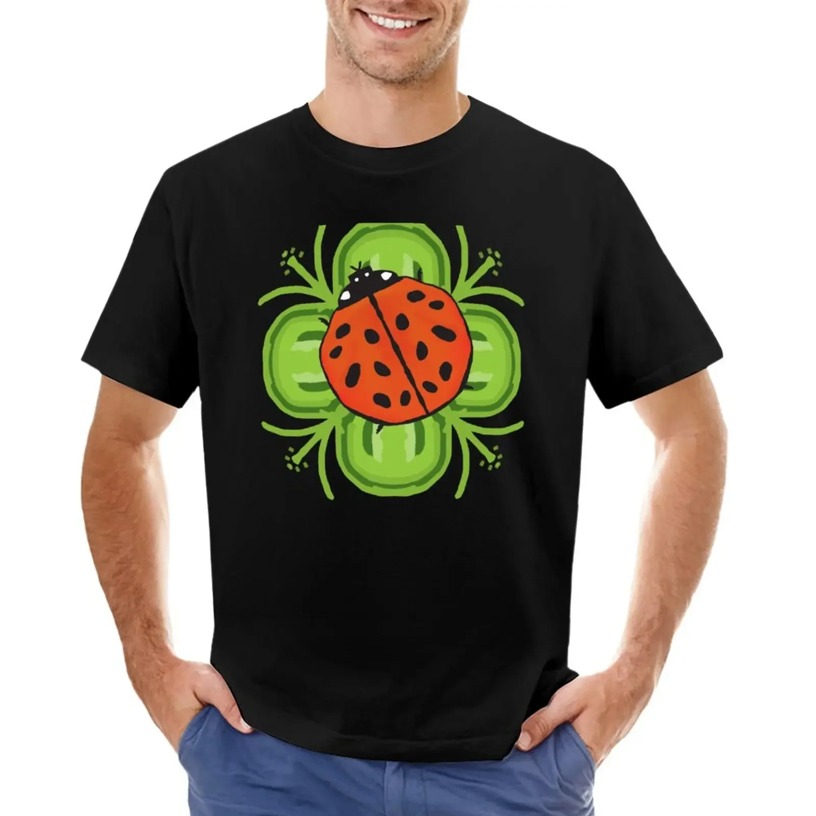 Cute Ladybug on a Four Leaf Clover T-Shirt cute clothes boys whites quick drying plain funny t shirts for men