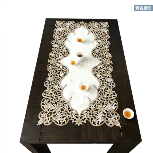 Rectangular Elegant Embroidery Table Runner Pastoral Fabric Tea tablecloth, Luxury Table mat table Cover for decoration