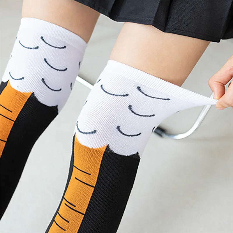 Chicken Paws Long Socks Funny Cartoon Cotton Chicken Leg Claw 3D Print Above Knee Feet Stockings Funny Creative Cotton Socks