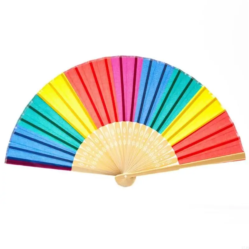 

37JB Rainbow Hand Fans Festival Fan Gift Fan Craft Fan Dance Wedding Party Decoration