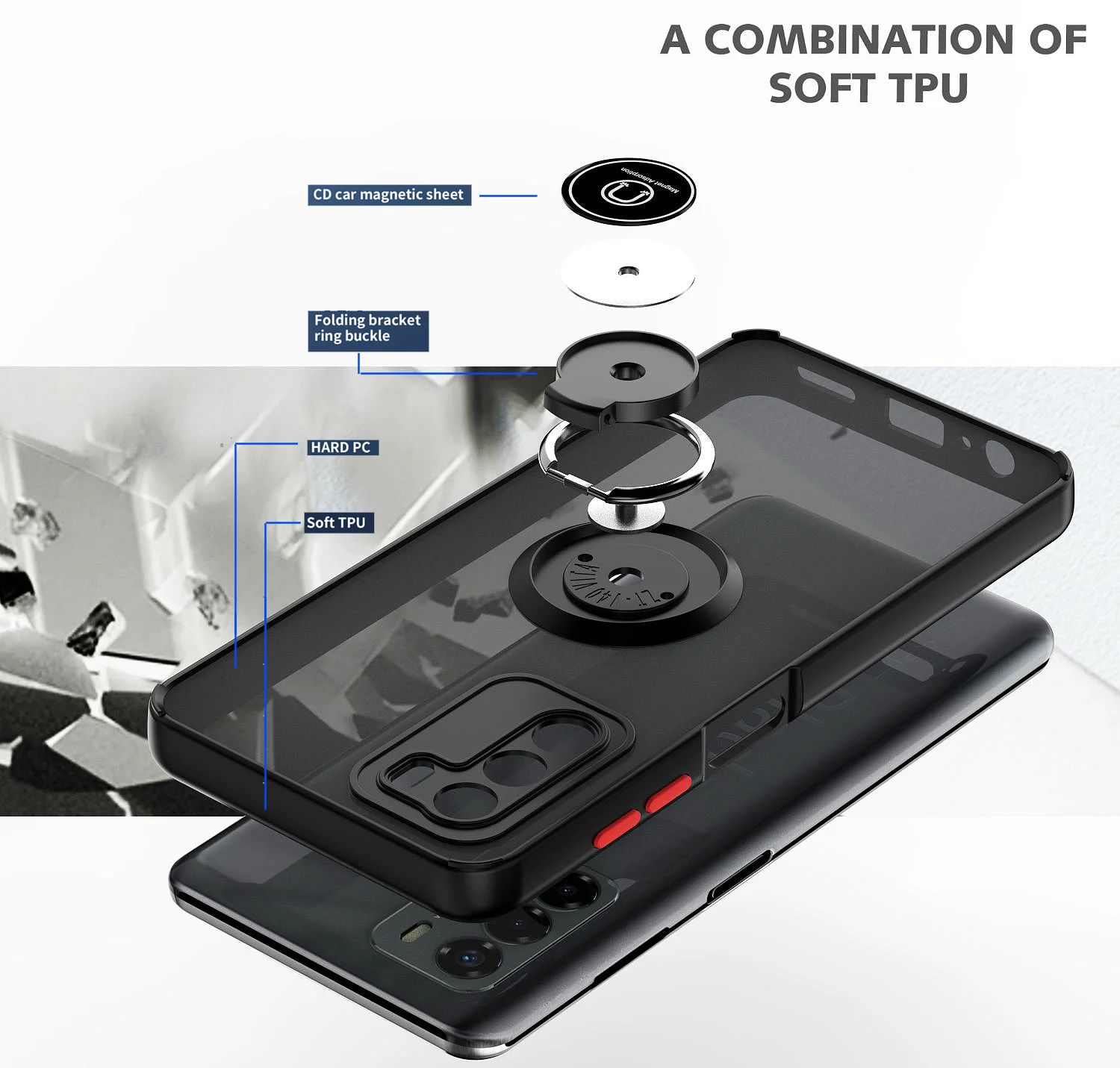 360 Rotation Bracket Case Cover for ZTE Blade A72/Blade A72 4G/Blade A52 Vehicle Magnetic Case for ZTE Blade A72 Stand Function