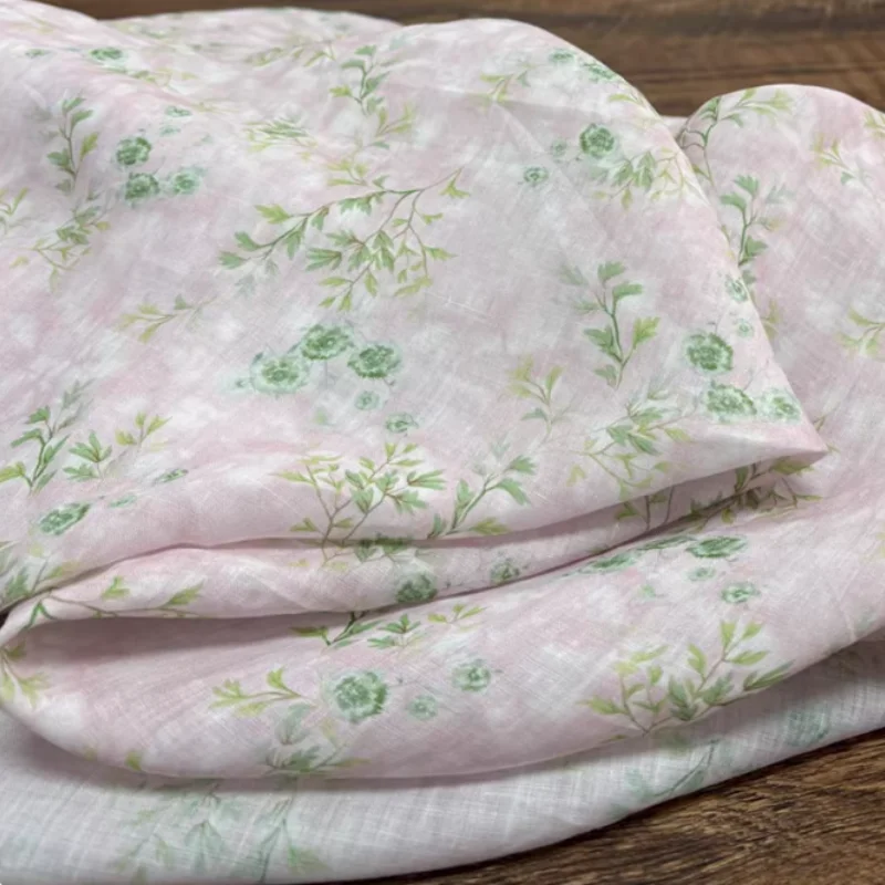 

Pink small floral printed fabric for tops, skirts clothing linen fabric