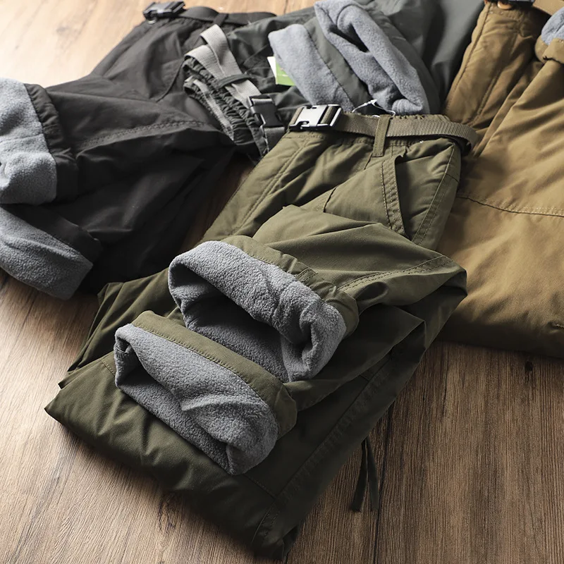 Outdoor Windproof Waterproof Fleece Lined Thick Warm Soft  Work Trousers Straight Leg Casual Pants for Autumn Winter