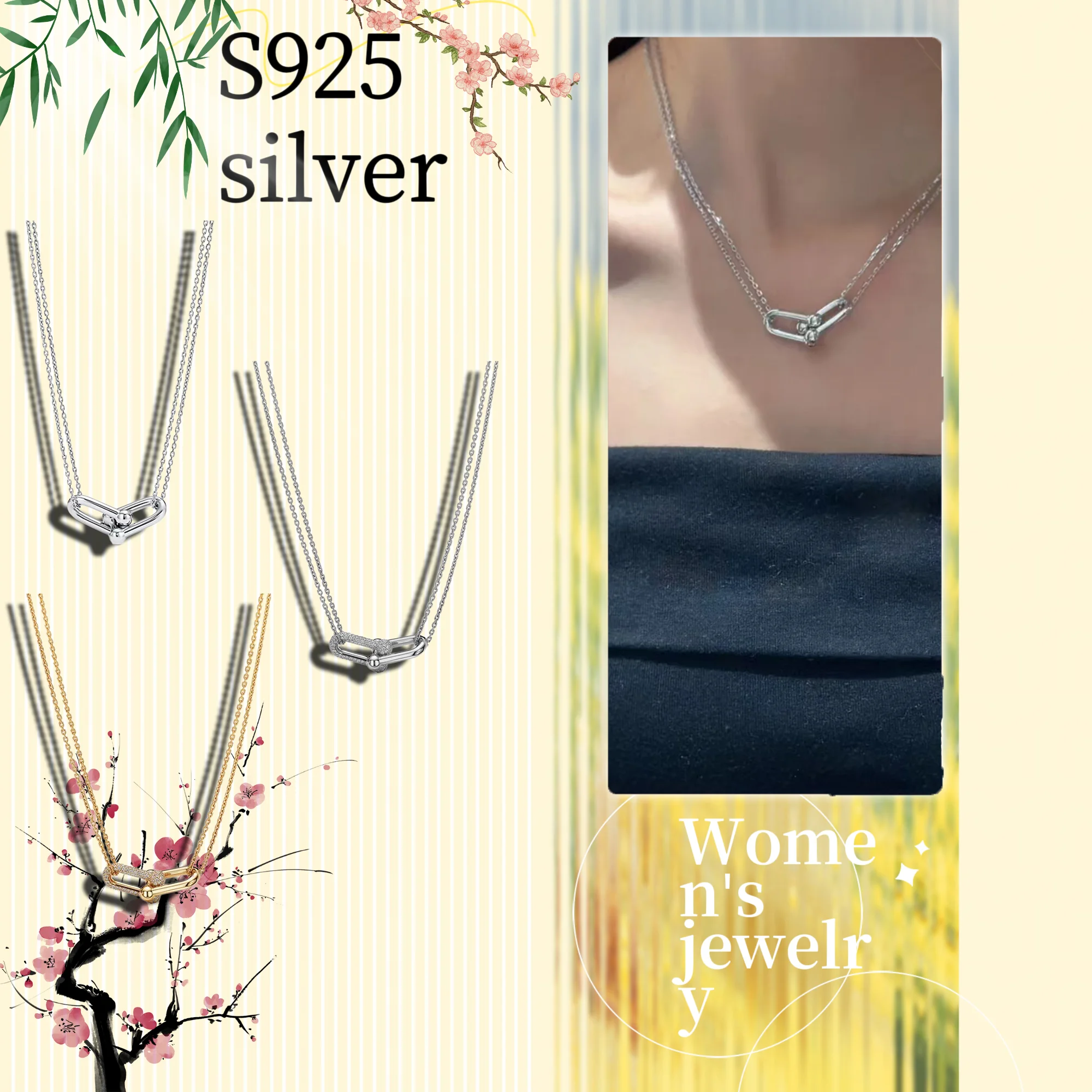 

Pure silver S925 women's jewelry double buckle cross necklace, best friend graduation ceremony photo giveaway gift