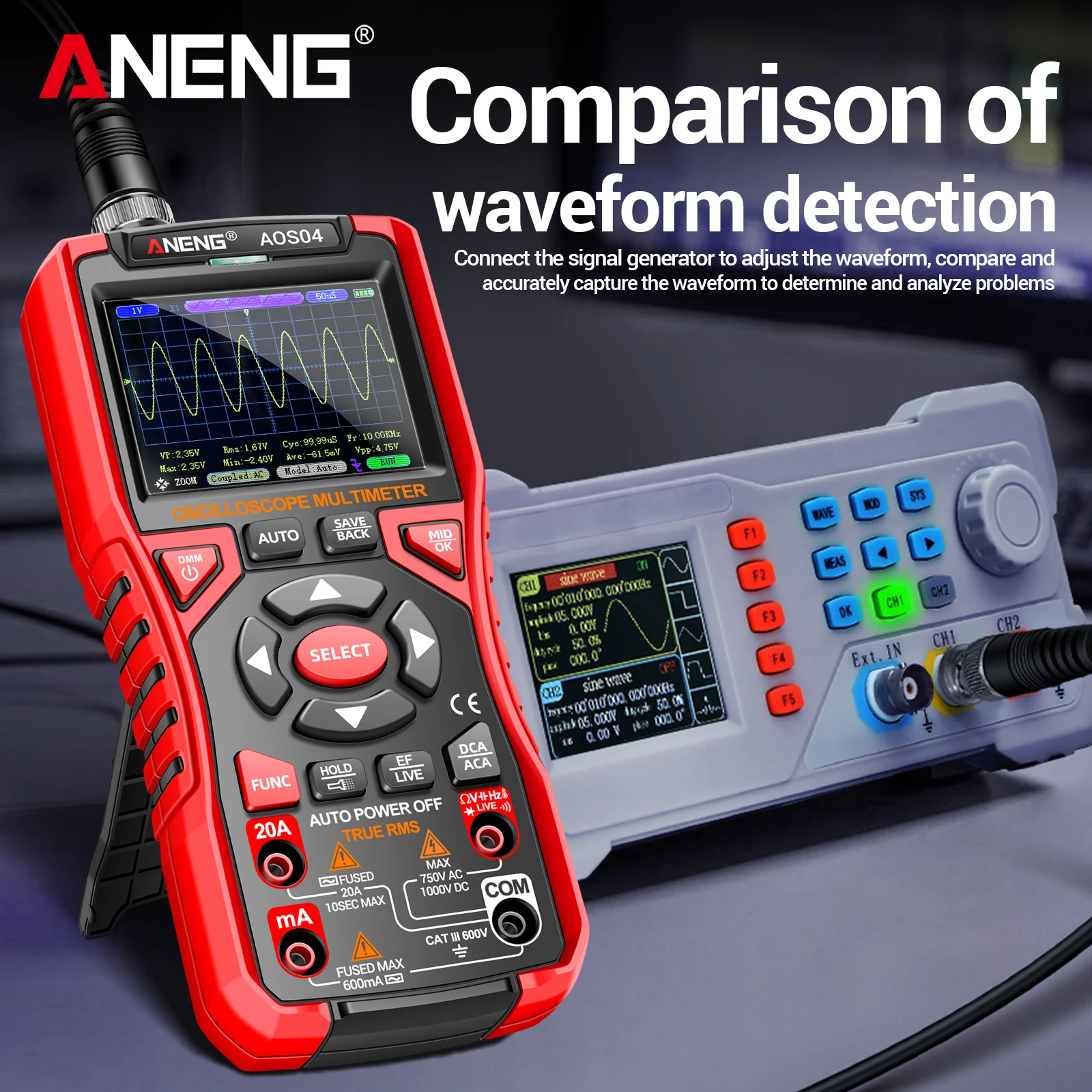ANENG AOS04 2‑in‑1 Oscilloscope Multimeter True RMS Digital Scope Multi‑Tester Waveform Save Manual Mode For Electronic Repair