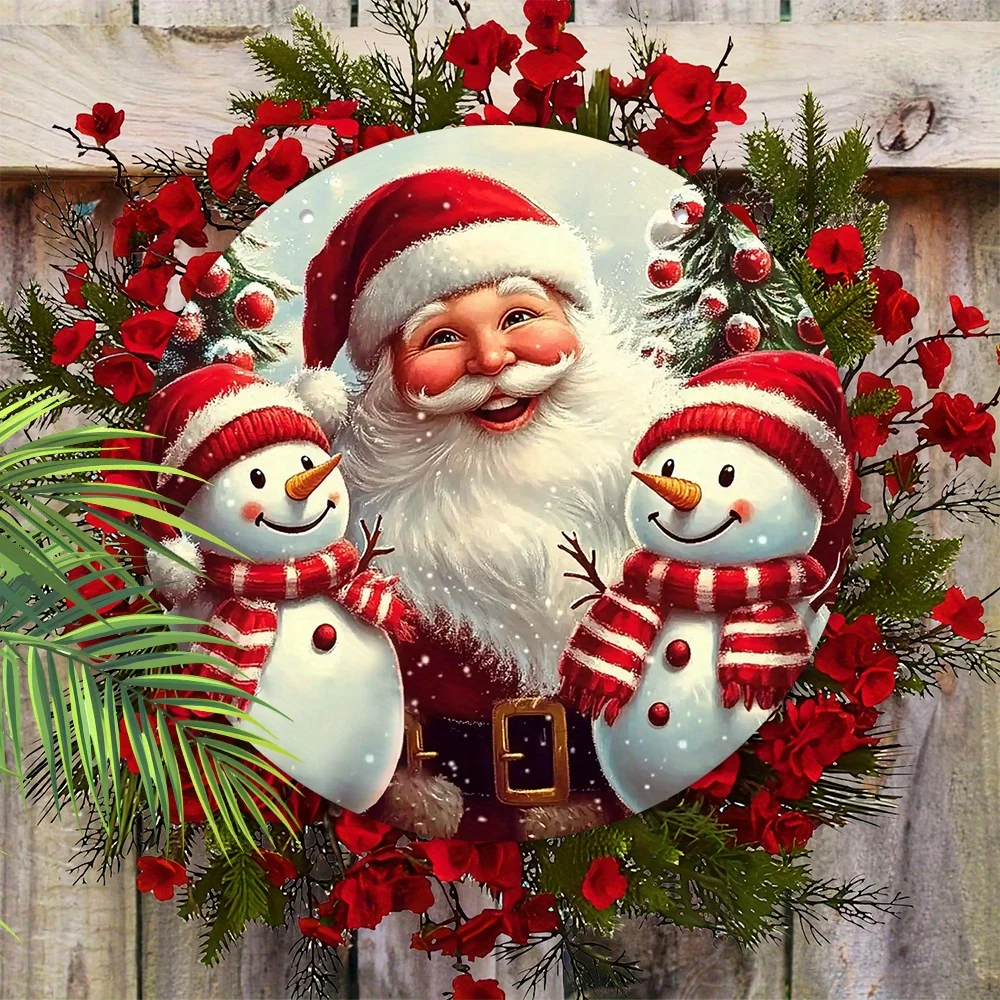 1pc Christmas Red Santa Claus Snowman Berry Snowflake Xmas Wood Porch Wreath Hanging Print Sign Painting Home Fence Decoration