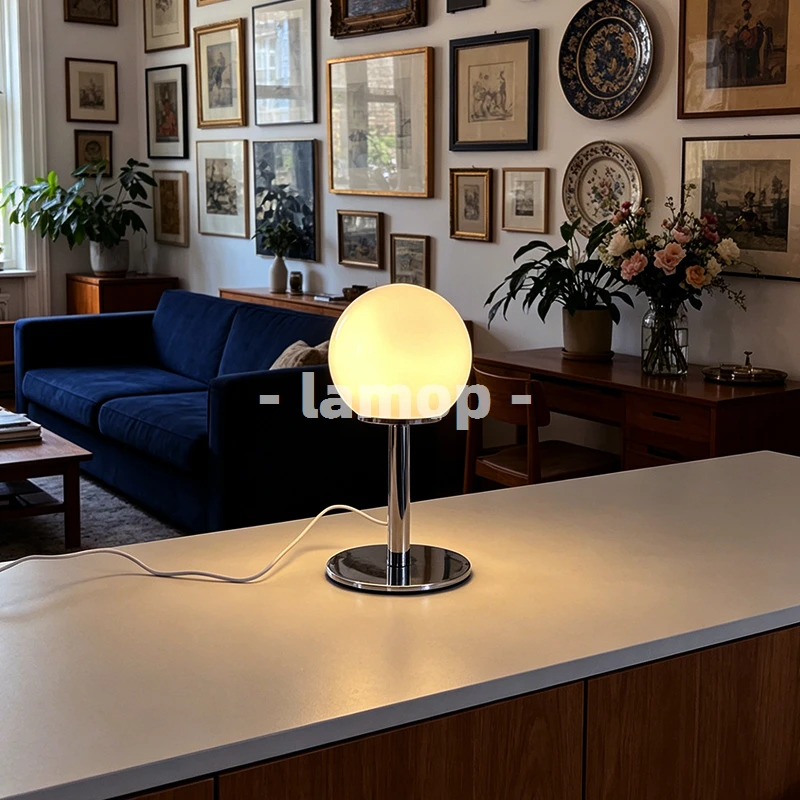 Milky White Solid Globe Chrome Thin Pole Table Lamp Cream Ins White Desk 3 Tone Soft Light Reading Table Decor Lamp - view 4