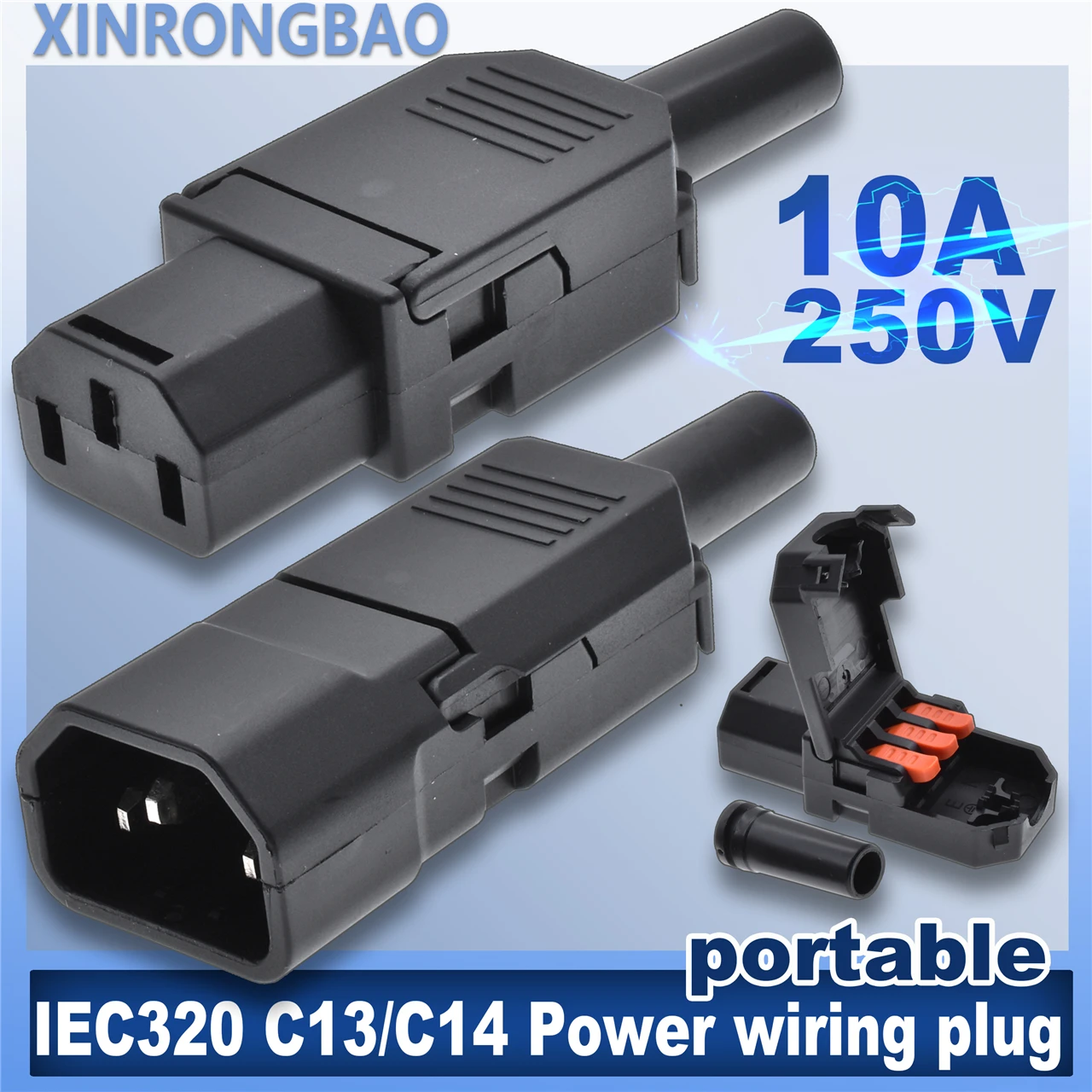 Flip cover IEC320 10A250V C13 C14 Power Plug Terminal crimping power cable male female detachable wiring plug Assembly Connector