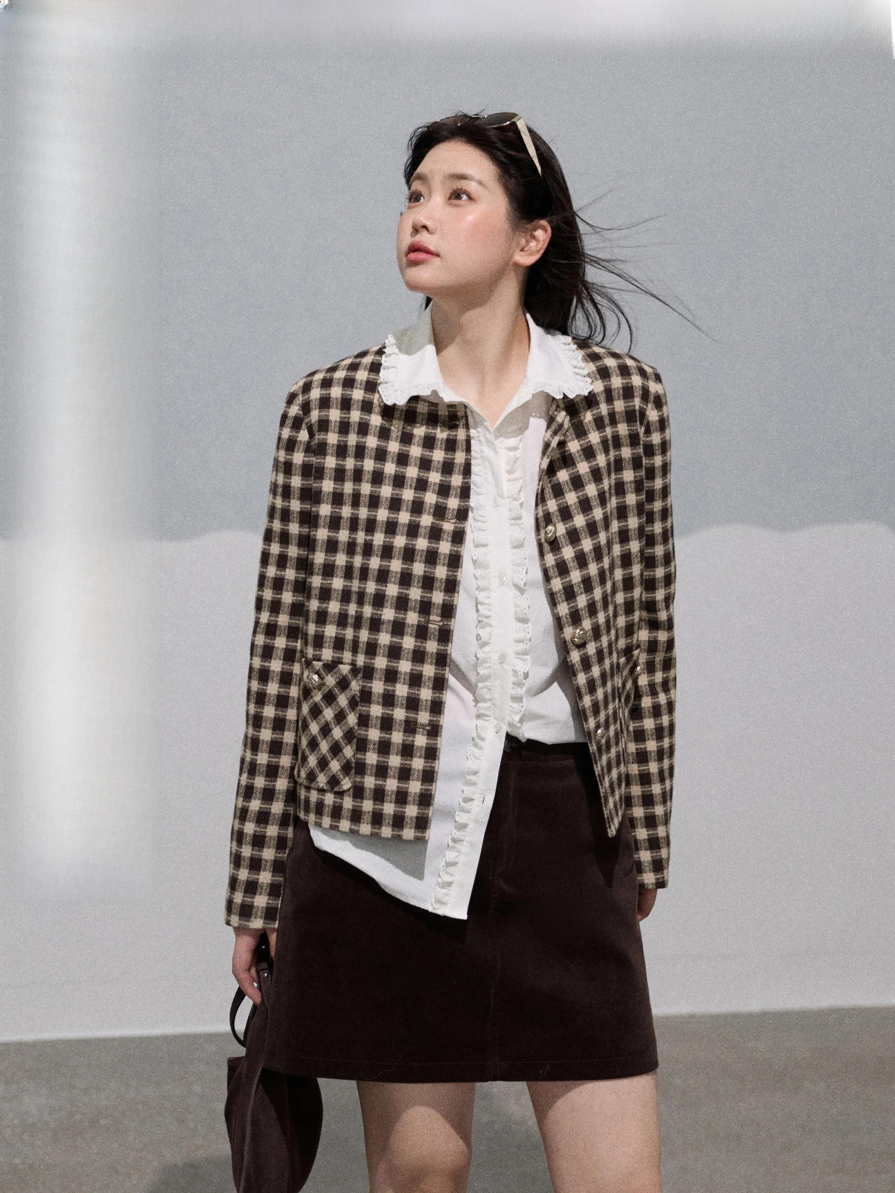 

Комплект Jiulu Studio: оверсайз рубашка и пальто в клетку с дизайном «сосновый орех» и черным узором, модный комплект больших размеров для женщин