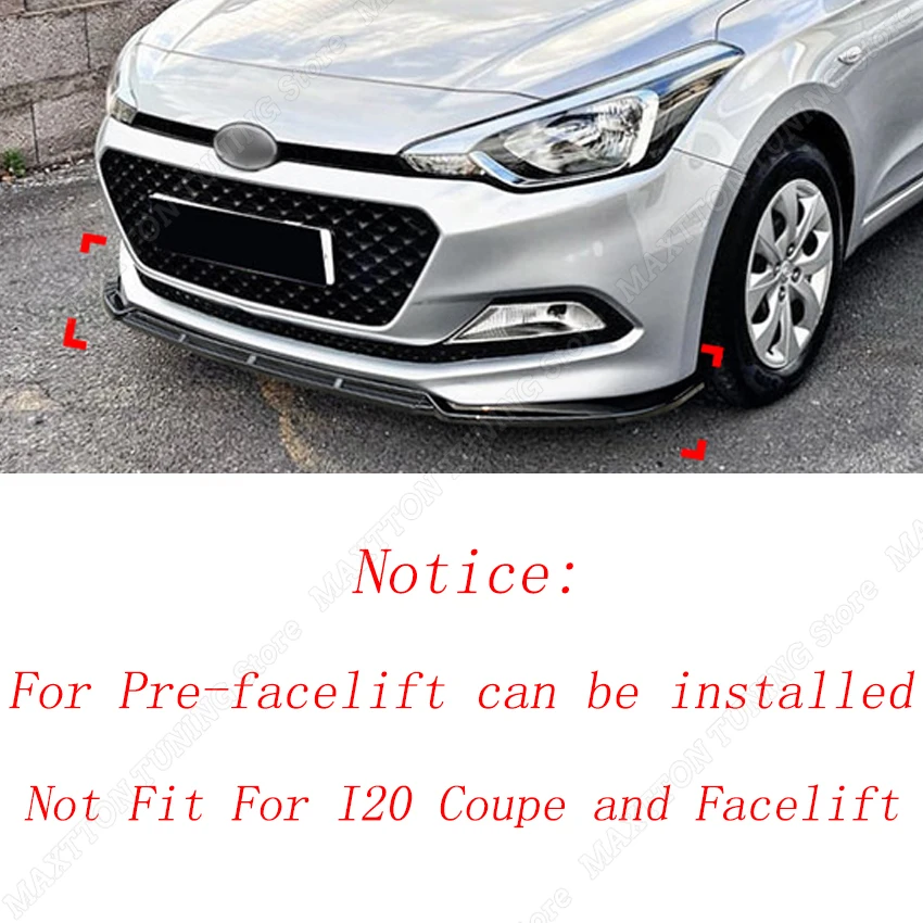 For Hyundai I20 MK2 Pre-facelift Car Front Bumper Splitter Lip Diffuser Spoiler Guard Trim Body Kits 2015-2017 Accessories