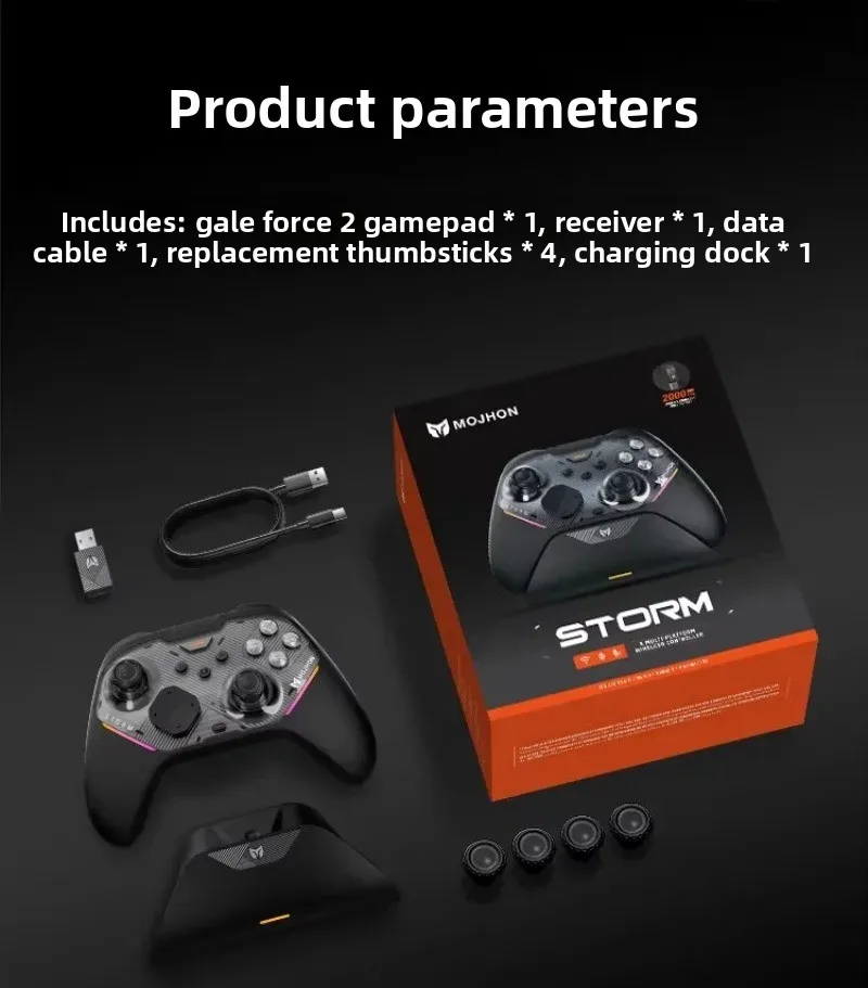 

BIGBIGWON Gale 2 Gaming Controller, 1000mAh Battery 2000Hz Multi-Mode Connection with TMR Joystick 6-Axis Gyro RGB Light