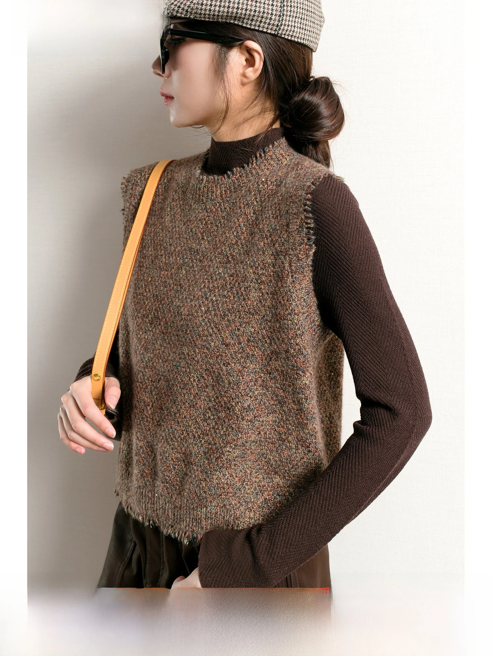 

TidePA Chic Chic Camere Knitted Cardigan Flower Coffee Color Vest Luxury Small Fraance Sle Straight Tube Vintage Woolen...