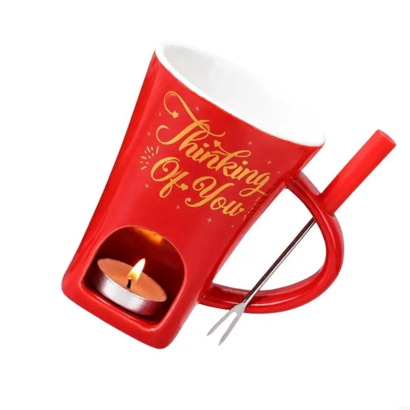   Tea-Light Chocolate Fondue Cup with Integrated Handle and Fork