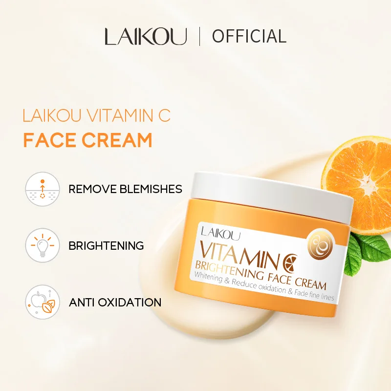 LAIKOU Krim Siang perawatan kulit Vitamin C, Krim Siang perawatan kulit penyegar tidak berminyak melembabkan menutrisi wajah 25g