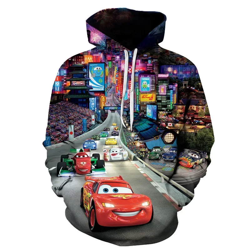 Çocuk Hoodie Cars arabalar yıldırım McQueen 3D baskı tişörtü erkek kız kapşonlu moda karikatür kazak boy Hoodies