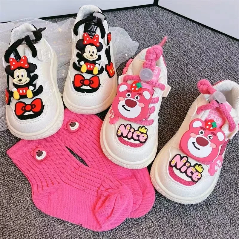 

2024 new Autumn Lotso Huggin Bear hello kitty Girl bow cheap Minnie Mouse kids child Canvas Shoes sweet children's Casual Shoes