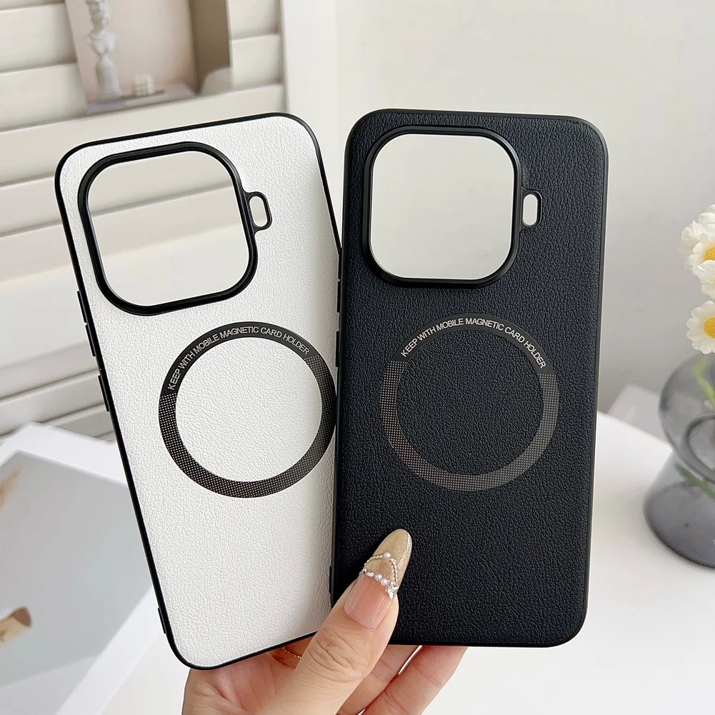 حافظة شحن لاسلكية مغناطيسية Magsafe لهاتف Xiaomi 15T Pro 15t 17 Pro Max 15 Ultra 15 14T Pro Mi أغطية جلد عادية فاخرة