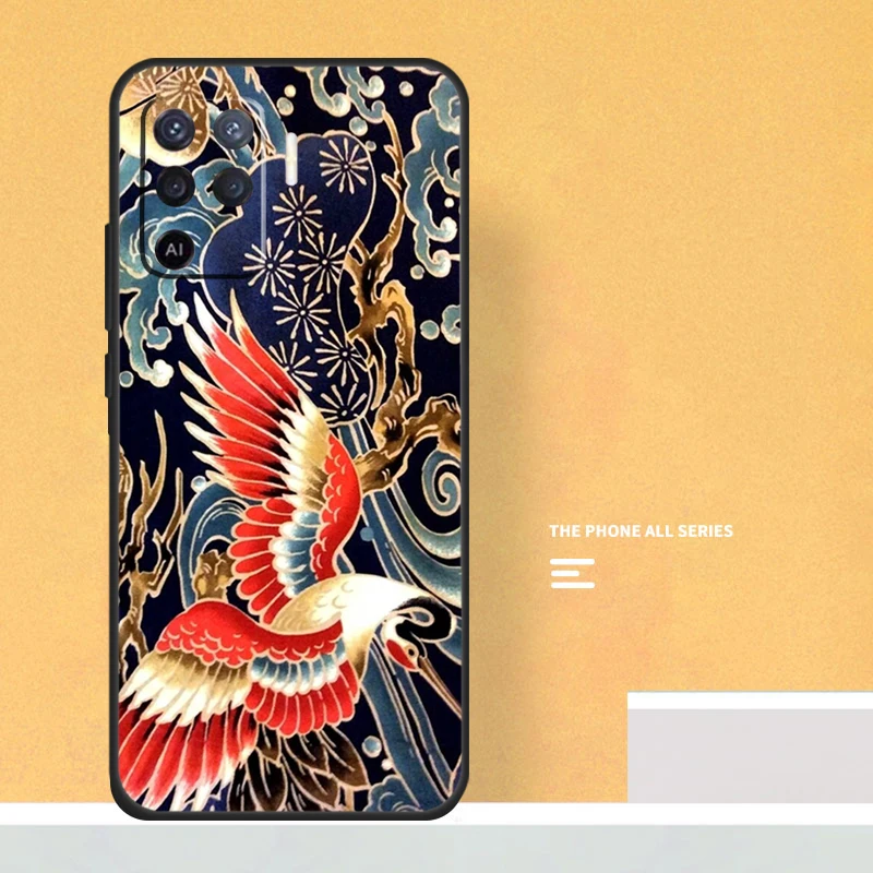 Art Crane Waves For OPPO A96 A76 A16 A54 A74 A94 A98 A78 A58 A5 A9 A52 A72 A53S A54S A15 A17 A57 A77 Case image 3