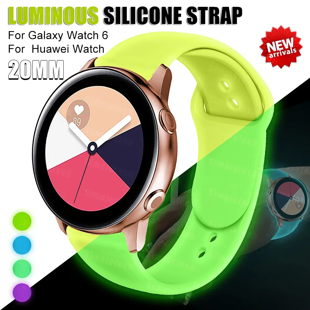 Luminous Silicone Strap For Samsung Galaxy Watch 6 Classic 5 Pro 45mm 44mm 20mm Glow Bracelet For Huawei Watch 3 Pro 43mm Band