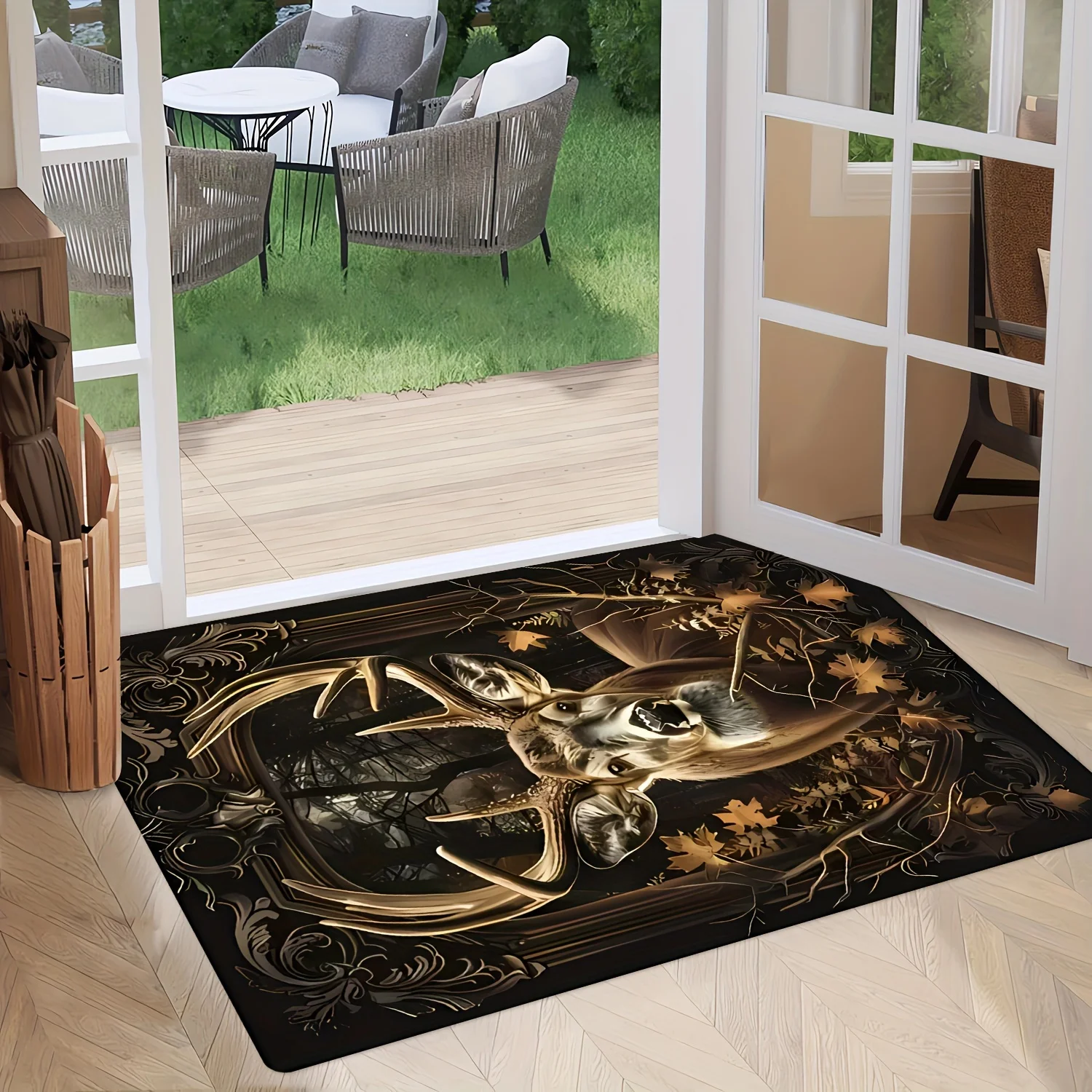 Vintage Autumn Deer Print Non-Slip Area Rug, Soft Flannel Carpet for Living Room Bedroom Entryway Study Game Room Decor - view 6