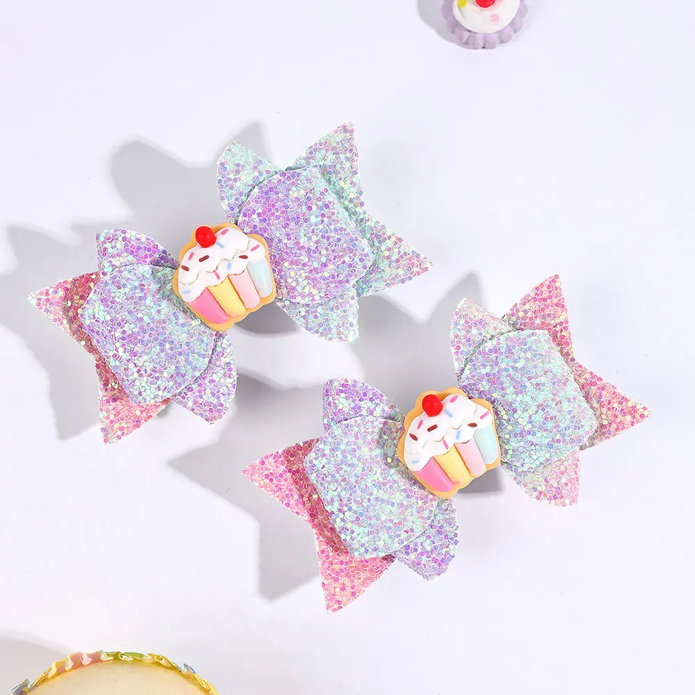 2Pcs Shiny Glitter Children Hairpin Kids Hair Barrette Rainbow Summer Baby Hair Clips Cute Bow Barrettes Kids Hair Accessories