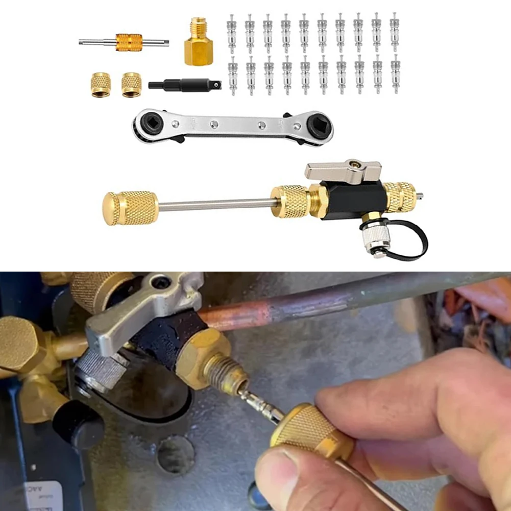 Vacuum Rated Valve Core Remover Installer Tool Set For R22 R12 R410 HVAC Air Conditioner Repair Wrench Repair Tools
