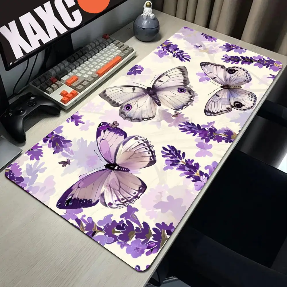

Aesthetics Purple Butterfly Deskpad Large Gaming Mouse Pad Office Lavender Desk Mat Computer Machinery Keyboard Pad For Girl Mat