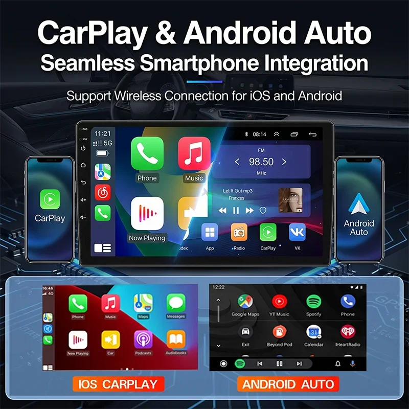 Universal 7/9/10 Inch 2 Din Android 13 Smart Car Radio 4G+64G GPS Navigation BT WiFi Carplay Android Auto Multimedia Player