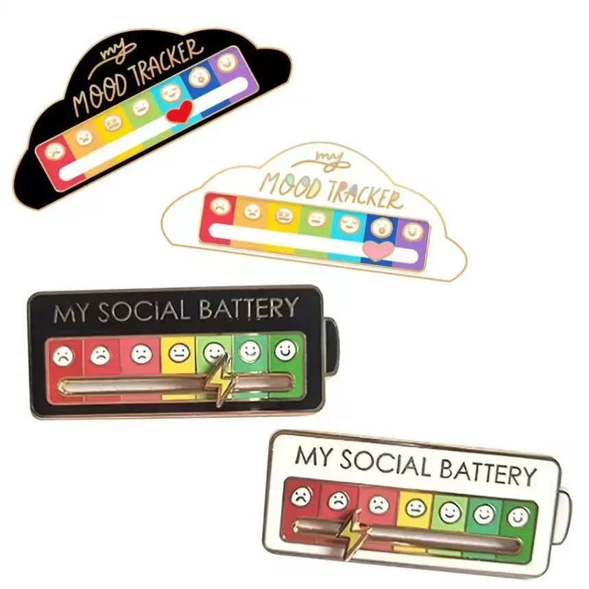 Lapel Pins My Social Battery Brooch Battery Mood Badges Metal Lightning Sliding Cloud Metal Badge Gift Brooches on Clothes  Pin